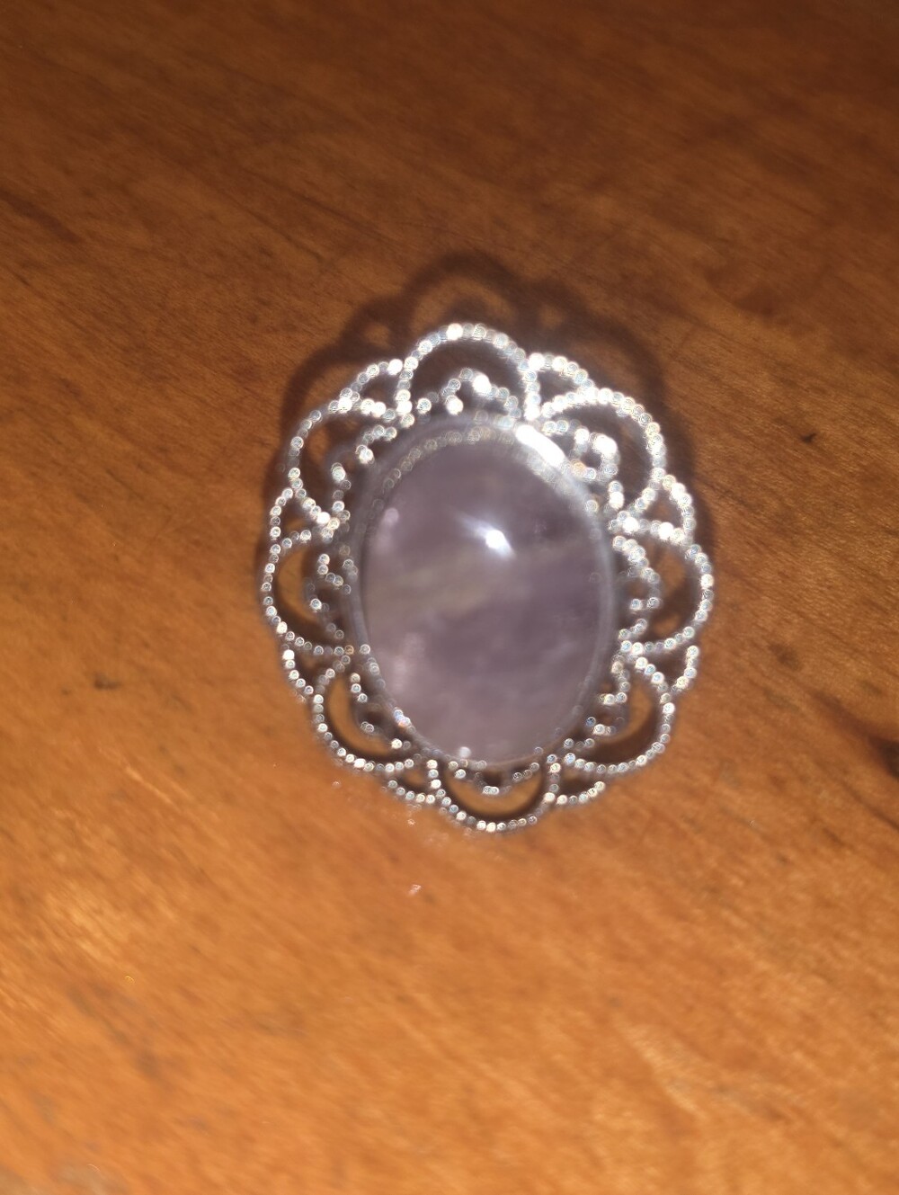 Amethyst? Gemstone Inside A Silver Tone Bezel Ring, Adjustable Size